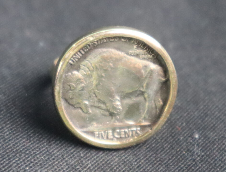 US 1937 Buffalo Nickel Five Cents Coin Ring Bronze Frame #6 free resizing 21mm – photo 8