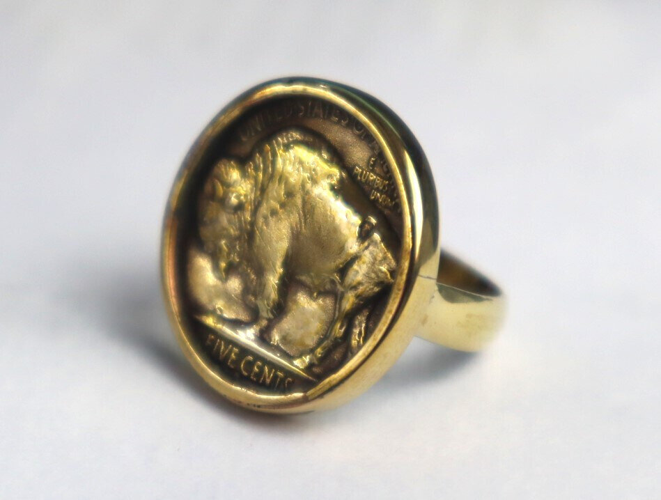 US 1937 Buffalo Nickel Five Cents Coin Ring Bronze Frame #6 free resizing 21mm – photo 9