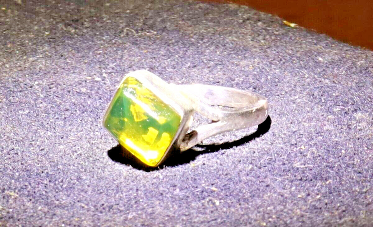 Lovely Natural Clear Yellow Green Amber .925 Sterling Silver Ring #5 – photo 4