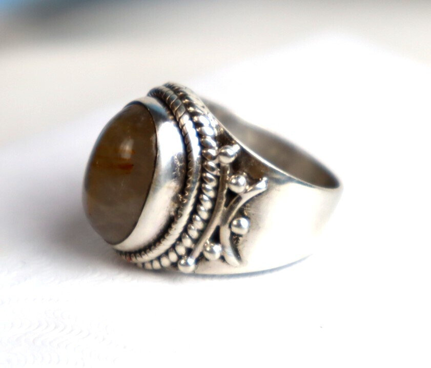 Finest Clear White with golden design Labradorite .925 Sterling Silver Ring #6 – photo 8