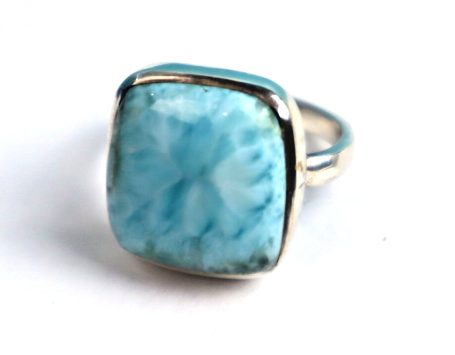 Unusual Pattern Natural Sky Blue Larimar .925 Sterling Silver Ring #7 – photo 3