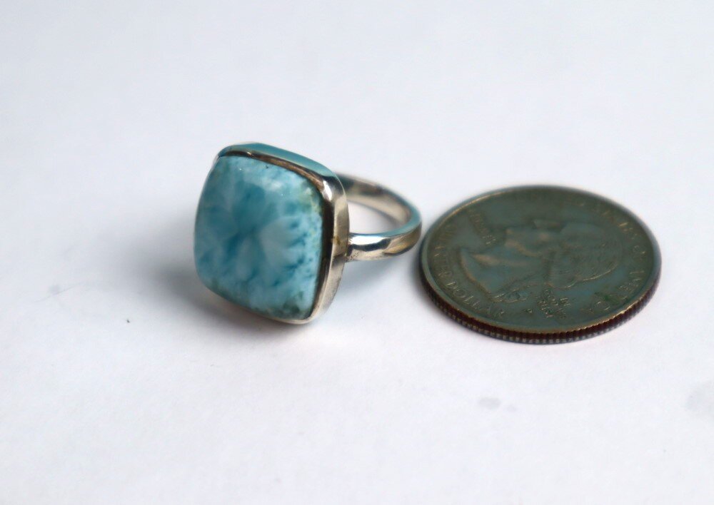 Unusual Pattern Natural Sky Blue Larimar .925 Sterling Silver Ring #7 – photo 7