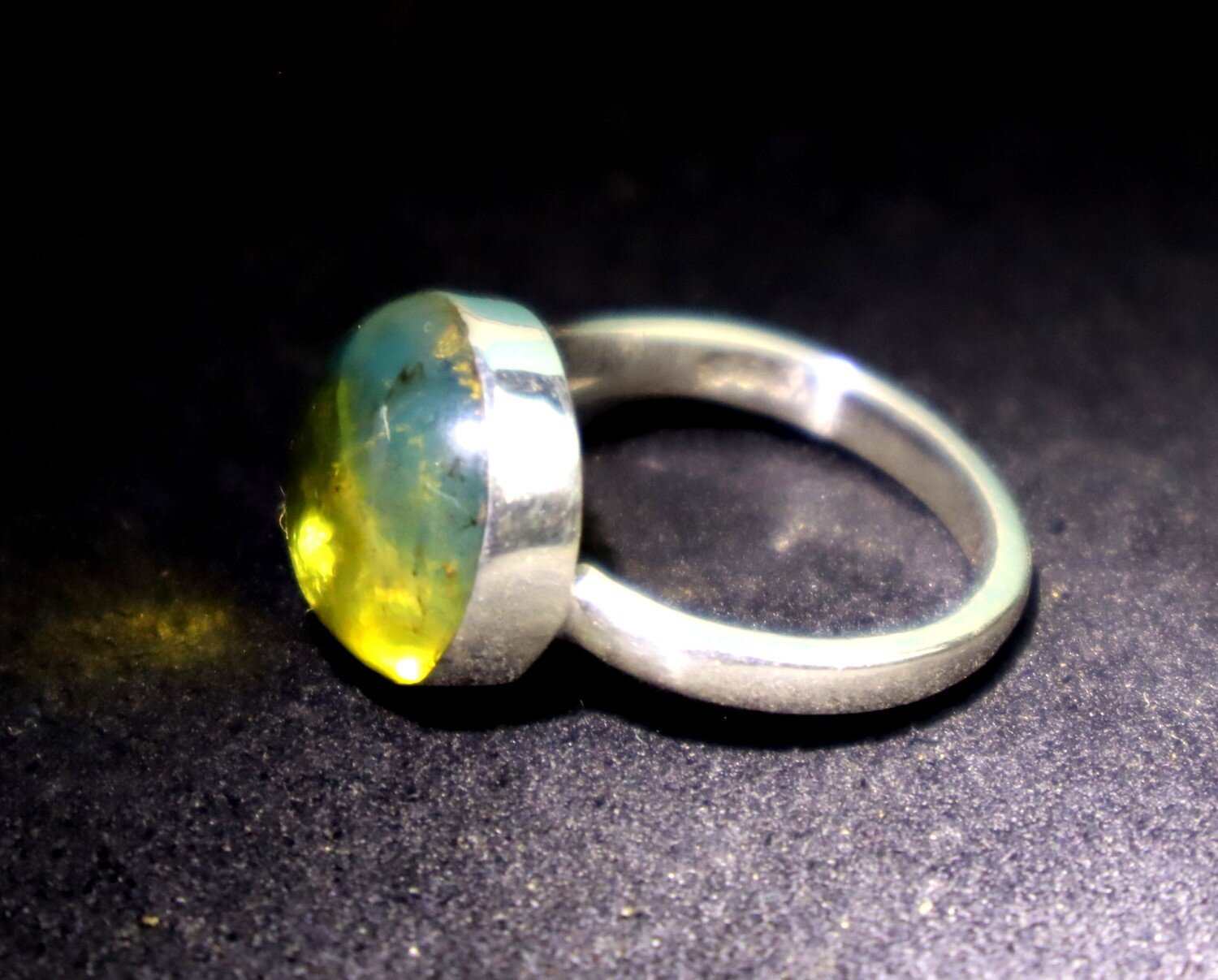 Lovely Natural Clear Yellow Blue Amber .925 Sterling Silver Ring #6 – photo 7