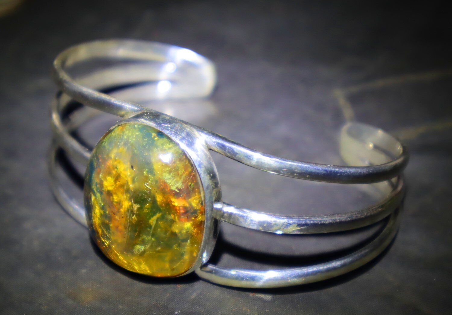 Natural Clear Green Blue Amber solid .925 Sterling Silver Cuff Bangle 7inch – photo 5