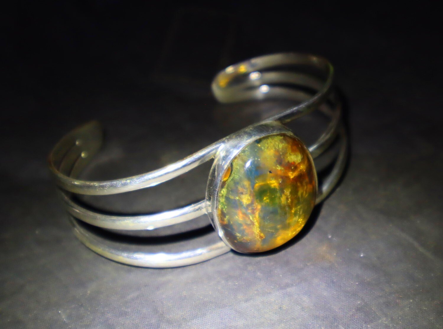 Natural Clear Green Blue Amber solid .925 Sterling Silver Cuff Bangle 7inch – photo 10