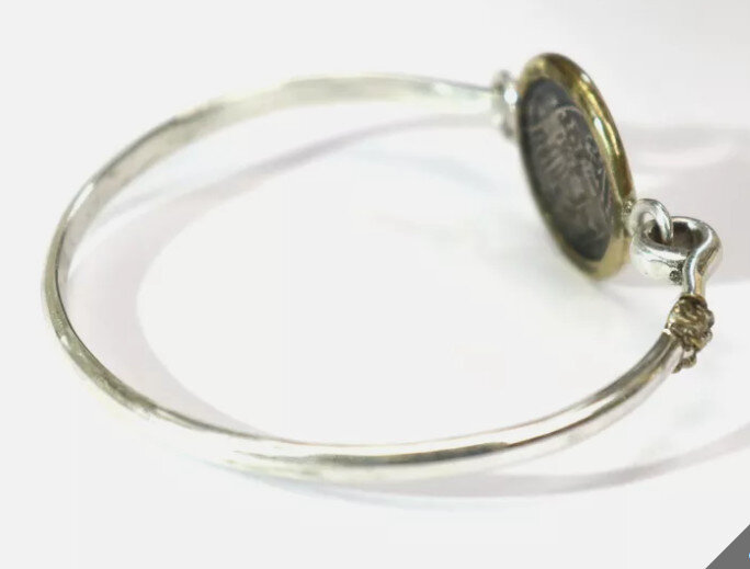 SPAIN COLONIAL PIRATE COIN .925 solid Sterling Silver BRACELET Bangle 7inch – photo 3