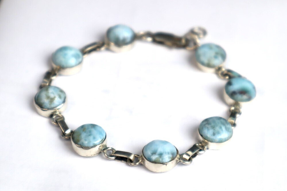 Lovely Natural Sky Blue Larimar .925 Sterling Silver Bracelet 200.0mm 7.5" – photo 5