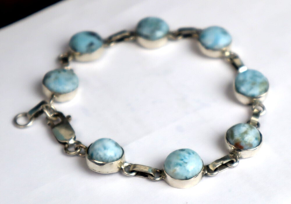 Lovely Natural Sky Blue Larimar .925 Sterling Silver Bracelet 200.0mm 7.5" – photo 6