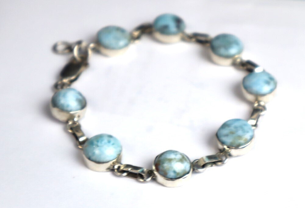 Lovely Natural Sky Blue Larimar .925 Sterling Silver Bracelet 200.0mm 7.5" – photo 7