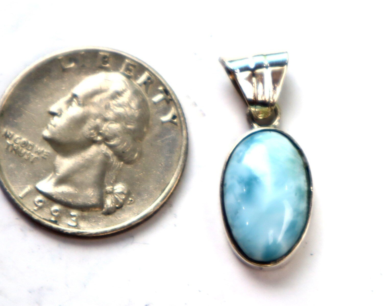 Natural Sky Blue Larimar .925 Sterling Silver Oval Pendant 28mm – photo 3