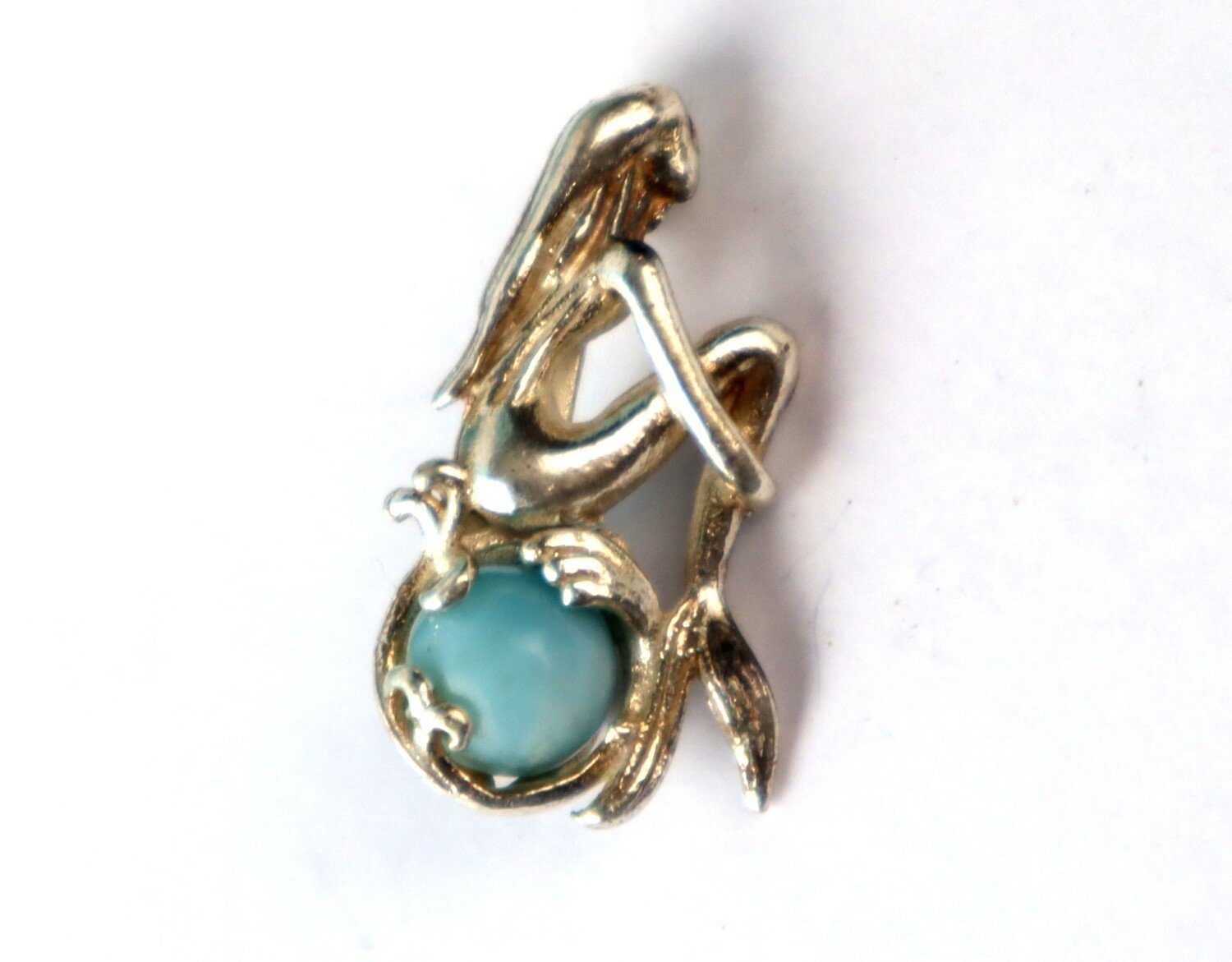 Lovely Natural Sky Blue Larimar .925 Sterling Silver Nixe Mermaid Pendant 27mm – photo 3