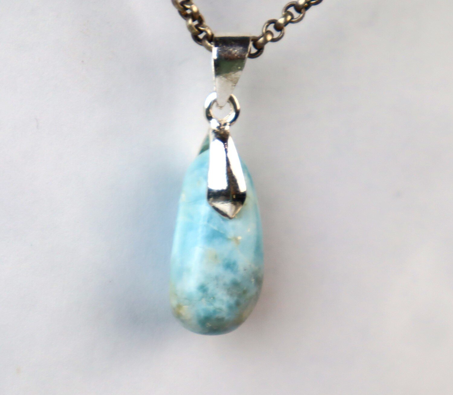 Lovely Natural Ocean Blue Larimar .925 Sterling Silver Pendant 34mm – photo 5