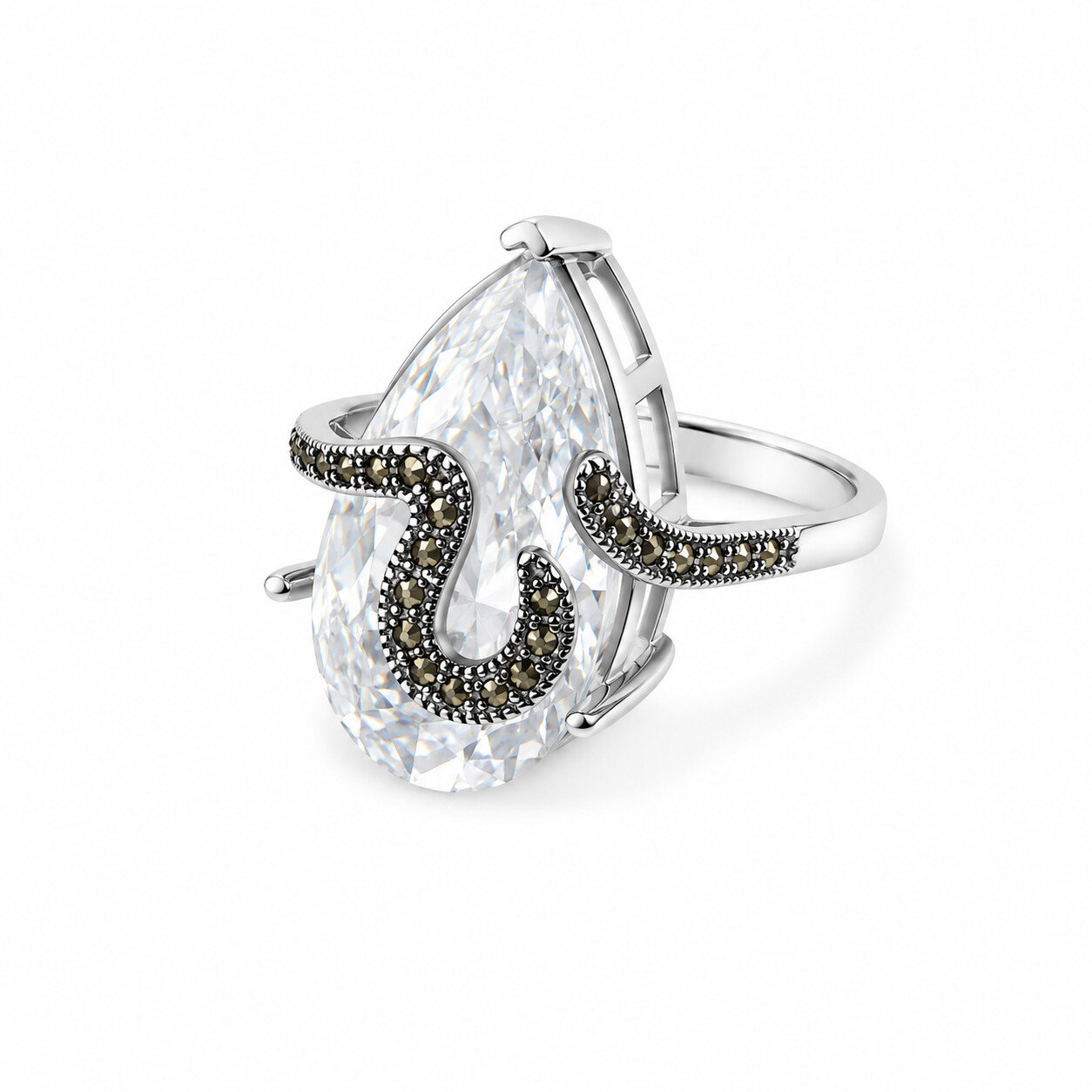 Unique Premium Clear White Cubic Zirconia 925 Sterling Silver Teardrop Ring #6.5