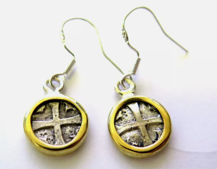 SPAIN COLONIAL PIRATE ATOCHA Shipwreck COIN .925 STERLING SILVER EARRINGS 1.1" – photo 3