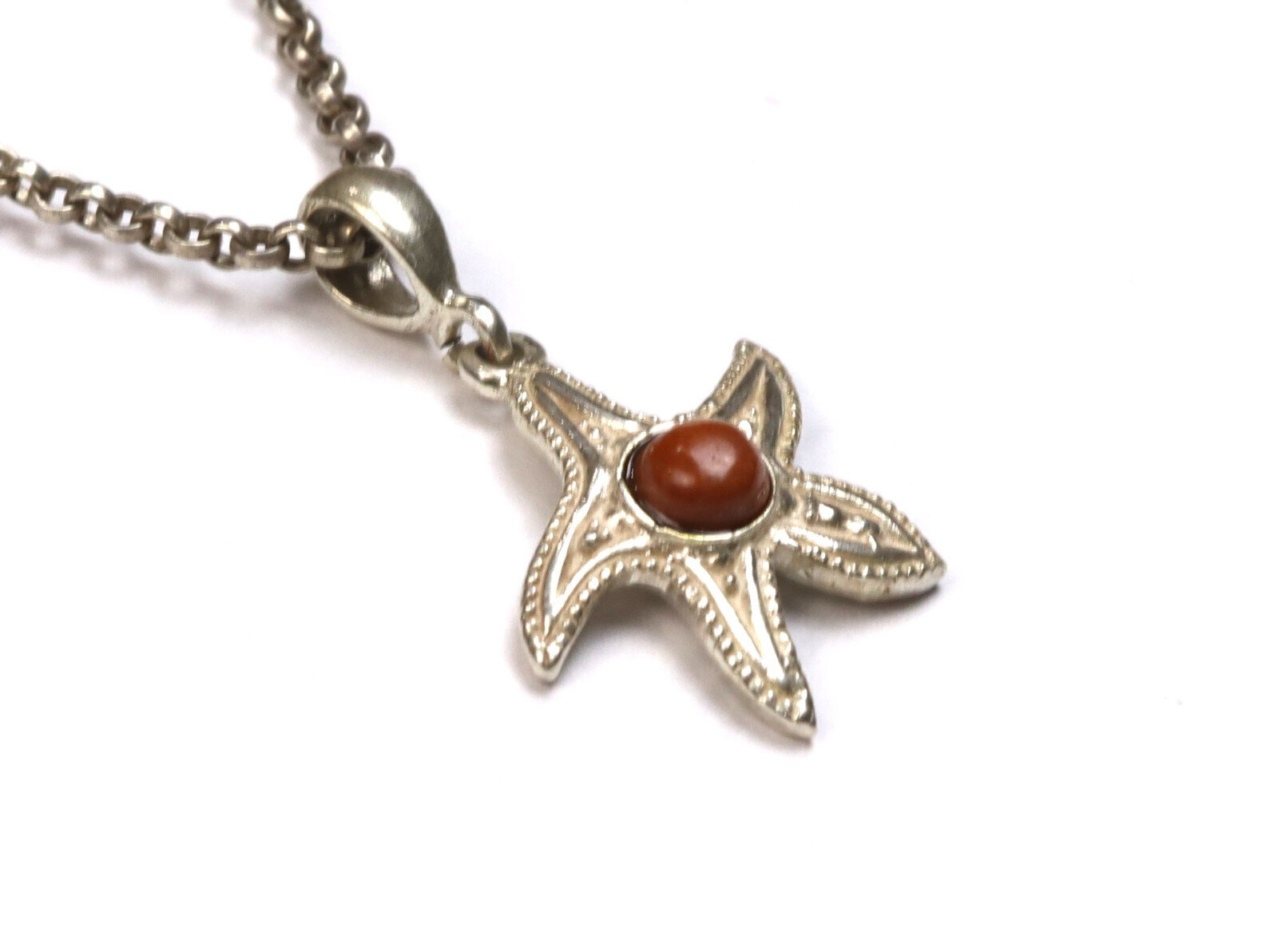 Beautiful Natural Red Jasper .925 Sterling Silver Sea Star Starfish Pendant 32mm – photo 3
