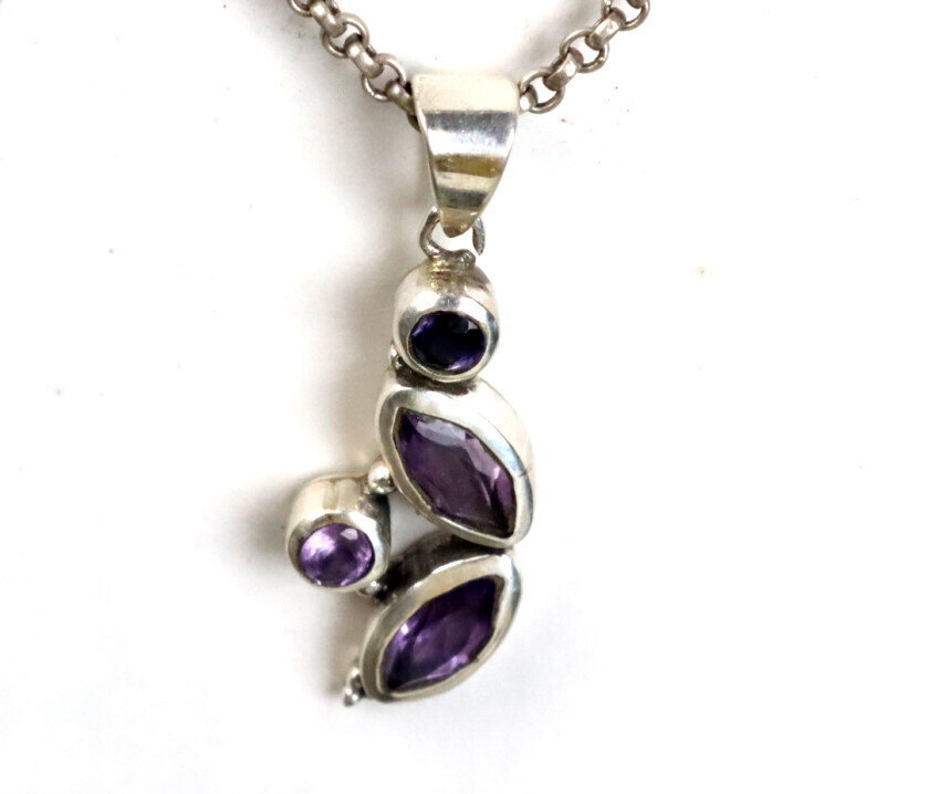 Natural Amethyst Pendant 925 Sterling Silver 42mm Clear Deep Purple – photo 6
