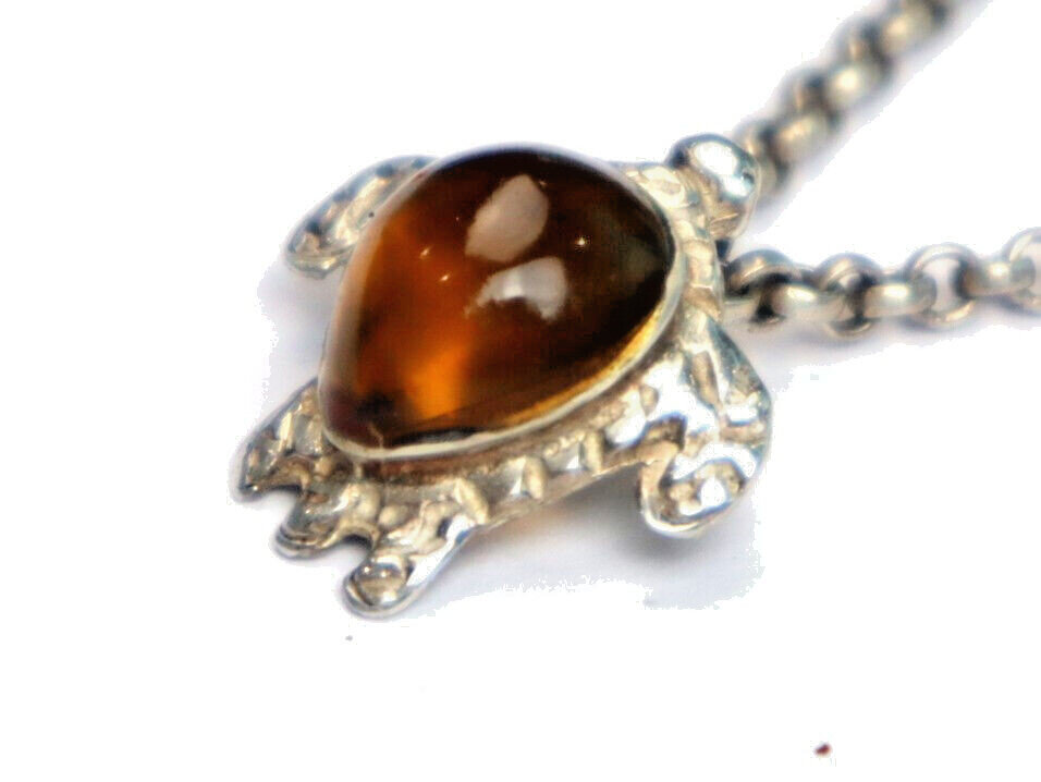 Beautiful Natural Orange Red Amber .925 Sterling Silver Turtle Pendant 18mm – photo 4