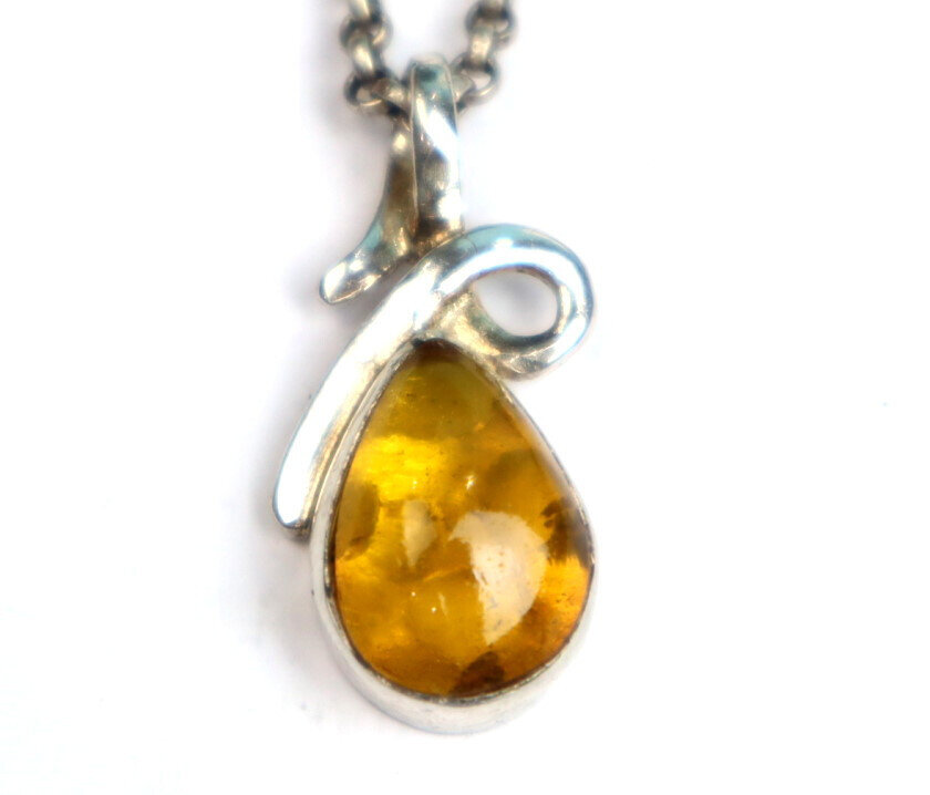 Natural Dominican Yellow Amber Pendant 925 Sterling Silver 30mm Clear Orange – photo 7