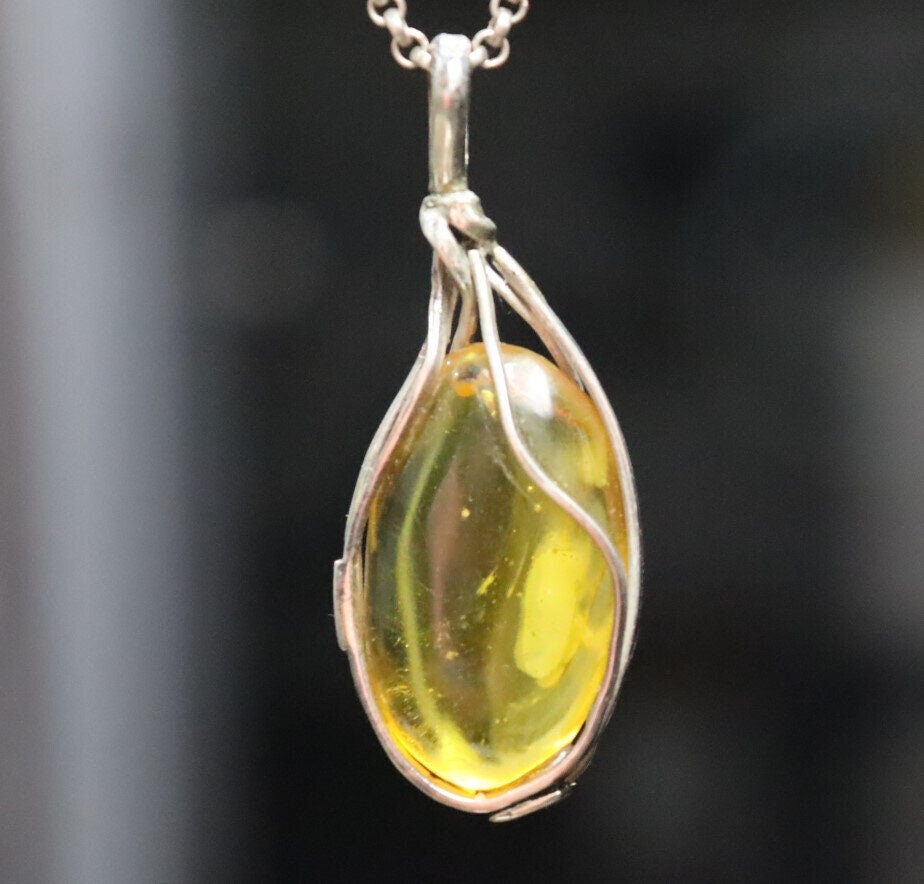 Handcrafted Natural Clear Light Green Amber .925 Sterling Silver Pendant 55mm – photo 4