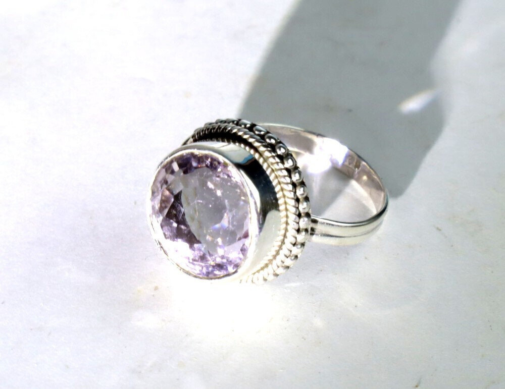 Impressive Natural Clear Light Pink Amethyst .925 Sterling Silver Ring #8.5 – photo 3