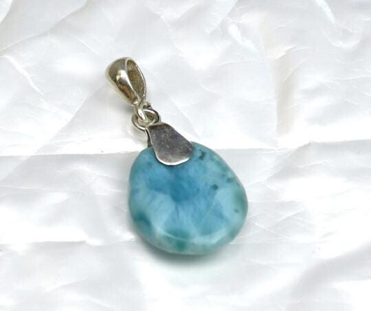 Charming Design Natural Sky Blue Larimar .925 Sterling Silver Pendant 36mm – photo 6