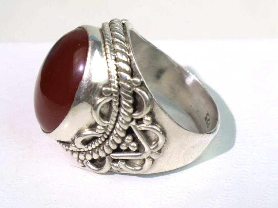Impressive Natural carnelian Quartz .925 Sterling Silver Ring #8.5 – photo 3