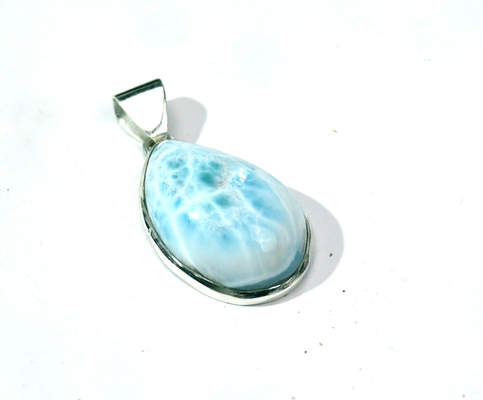Unusual Pattern Natural Light Blue Larimar .925 Sterling Silver Pendant 41mm – photo 3