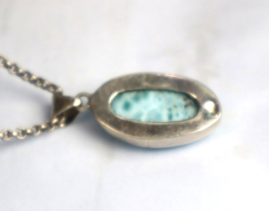 Charming Design Natural Sky Blue Larimar .925 Sterling Silver Pendant 37mm – photo 7