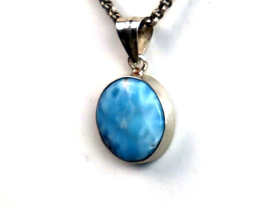 Charming Design Natural Volcanic Blue Larimar .925 Sterling Silver Pendant 30mm – photo 5