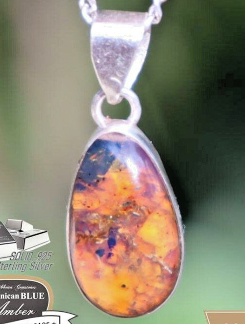Exquisite Natural Clear Orange Blue Amber .925 Sterling Silver Pendant 31mm – photo 3