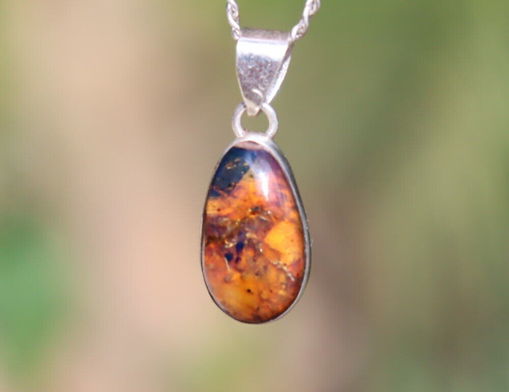 Exquisite Natural Clear Orange Blue Amber .925 Sterling Silver Pendant 31mm – photo 4