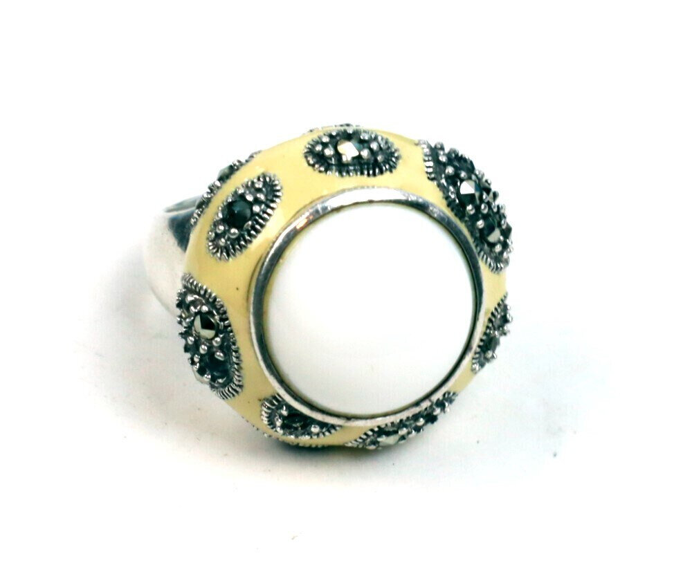 Finest Natural Clear White Howlite .925 Sterling Silver Ring #8.5 – photo 4