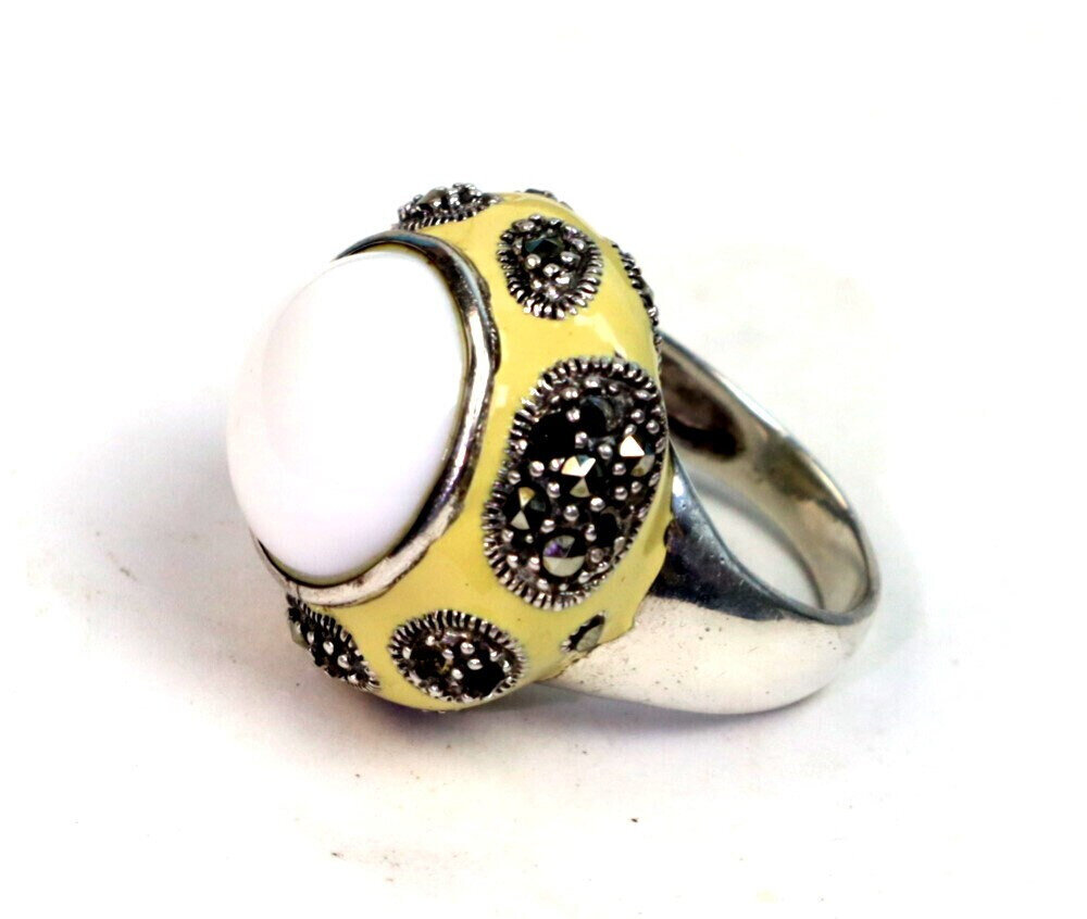 Finest Natural Clear White Howlite .925 Sterling Silver Ring #8.5 – photo 9