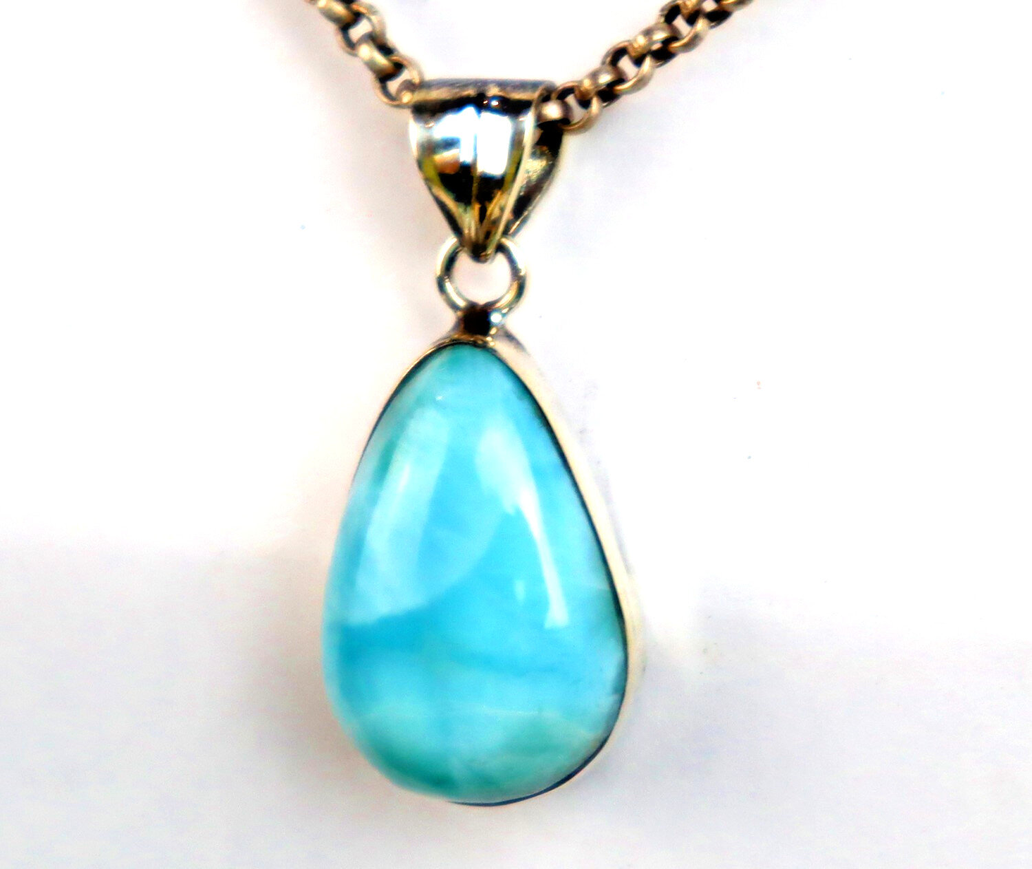 Excellent Natural Sky Blue Larimar .925 Sterling Silver Pendant 34mm – photo 4
