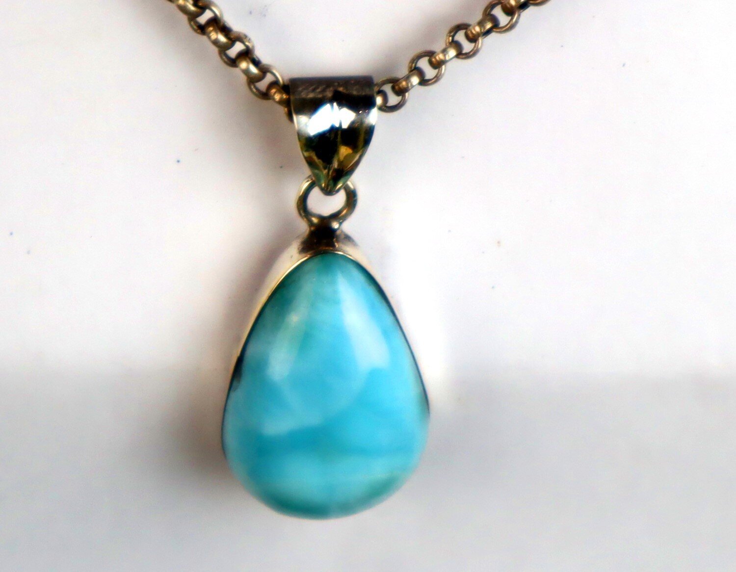 Excellent Natural Sky Blue Larimar .925 Sterling Silver Pendant 34mm – photo 6