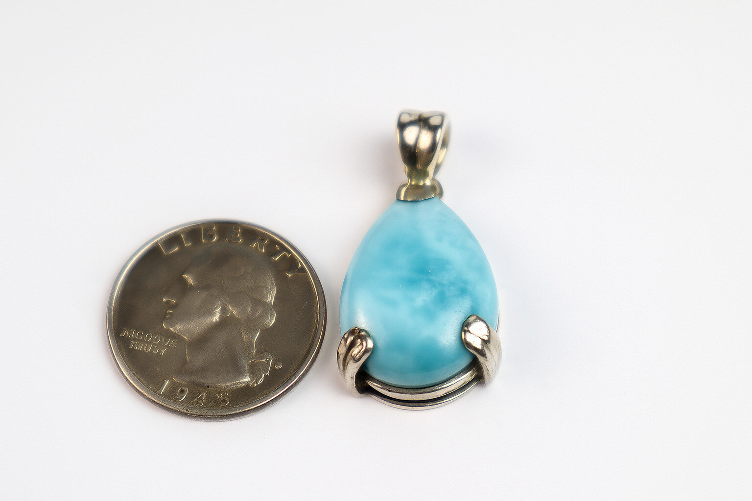 Exquisite Natural Sky Blue Larimar .925 Sterling Silver Pendant 38mm – photo 4