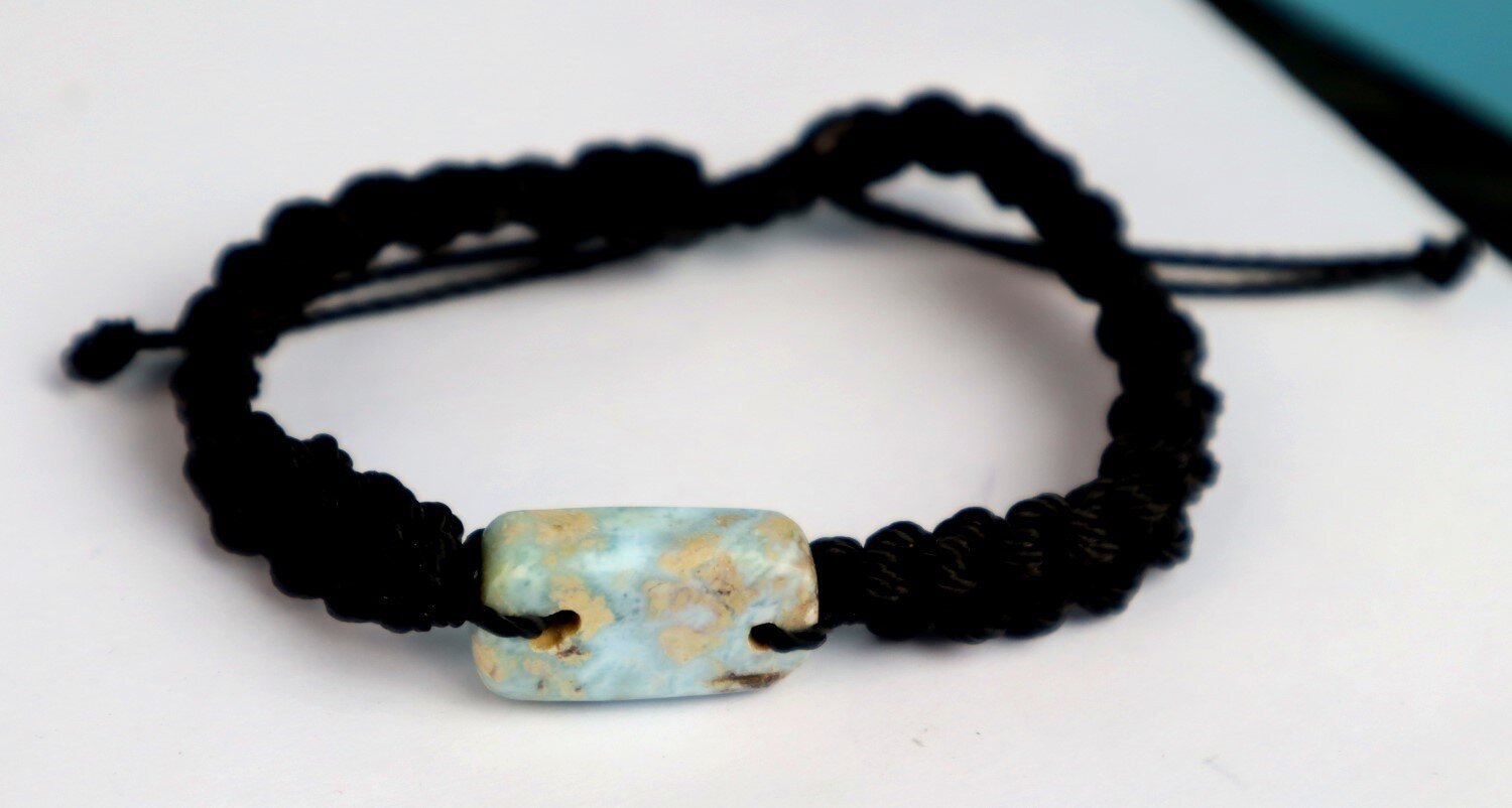 Rarest Natural Ocean Blue Larimar Bracelet Wristband adjustable Macrame cord – photo 3