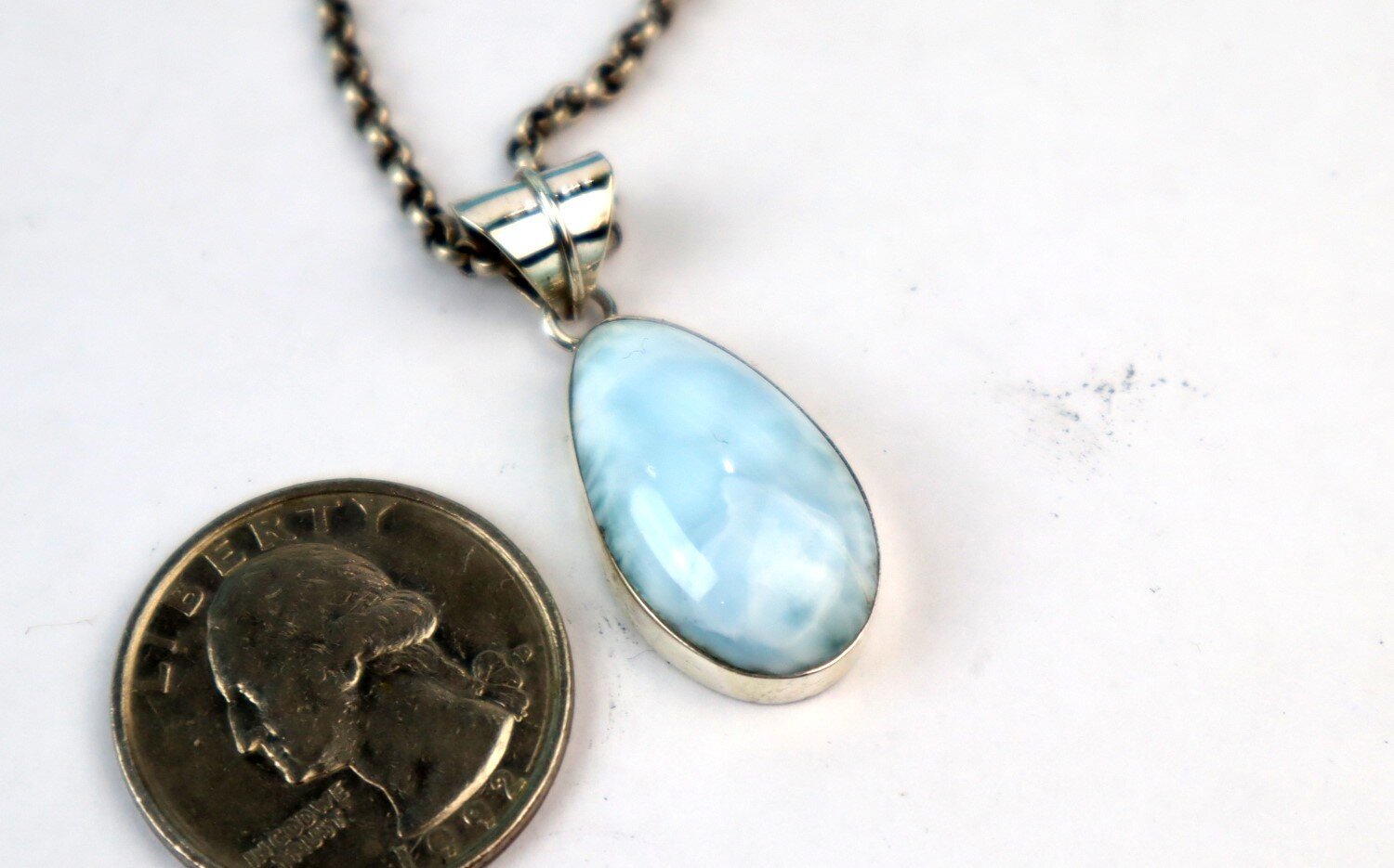 Beautiful Natural Light Blue Larimar .925 Sterling Silver Pendant 35mm – photo 3