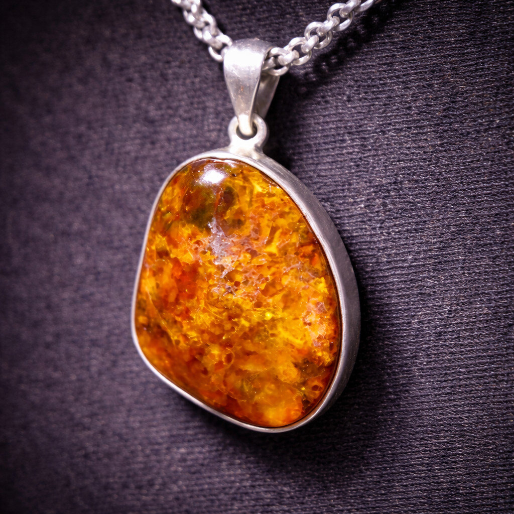 Charming Natural Translucent Brown Orange Amber 925 Sterling Silver Pendant 36mm – photo 6