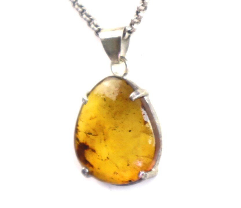 Beautiful Natural Clear Green Yellow Amber .925 Sterling Silver Pendant 36mm – photo 9