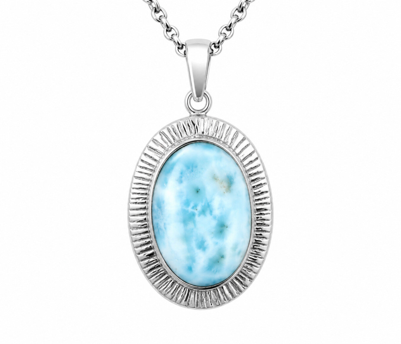 Excellent Natural Light Blue Larimar .925 Sterling Silver Pendant 44mm