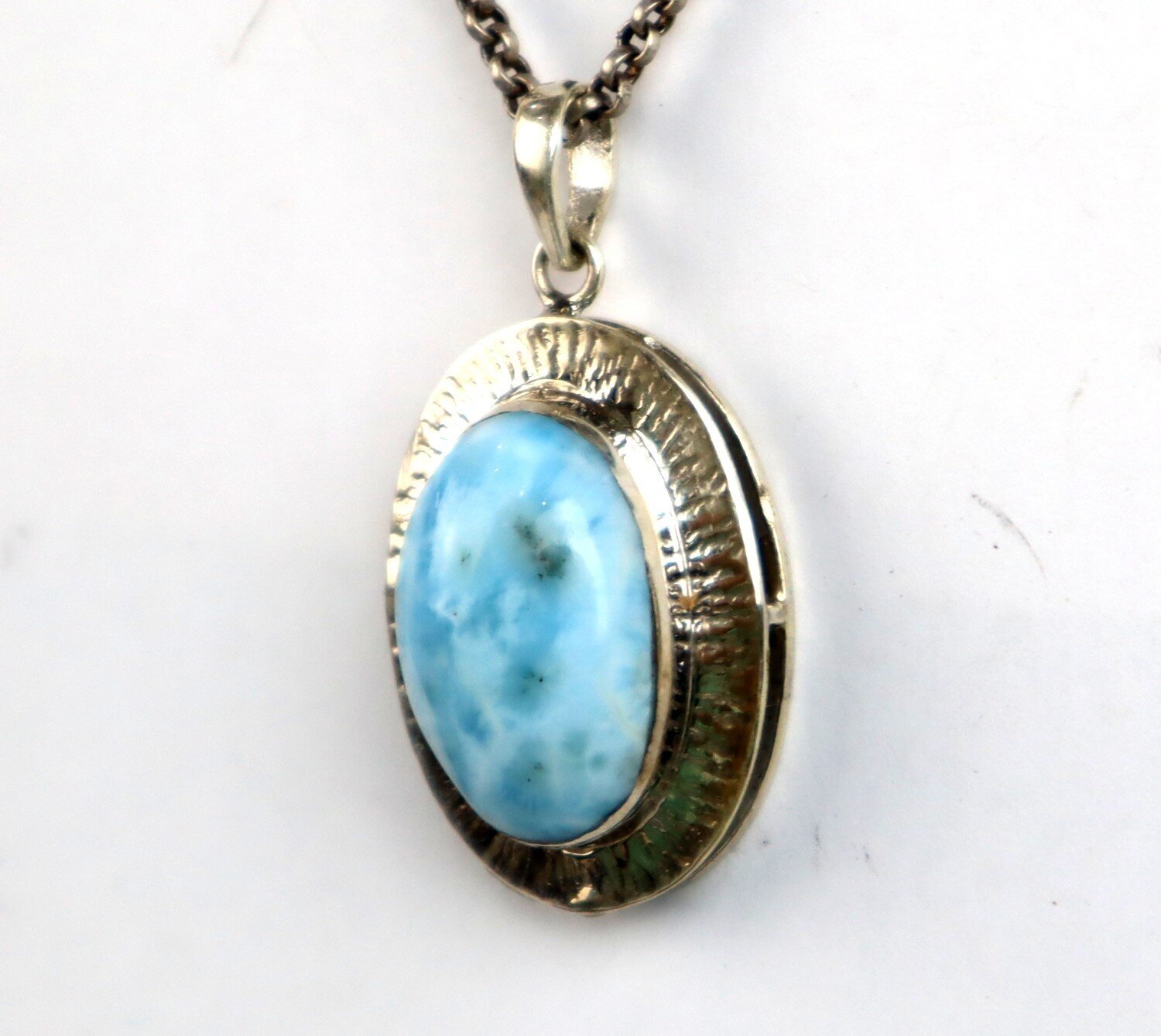 Excellent Natural Light Blue Larimar .925 Sterling Silver Pendant 44mm – photo 5