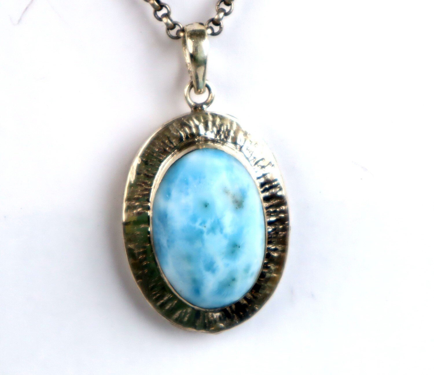 Excellent Natural Light Blue Larimar .925 Sterling Silver Pendant 44mm – photo 7