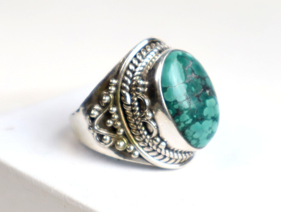 Exquisite Natural Deep Green Turquoise .925 Sterling Silver Ring #8.5 – photo 3