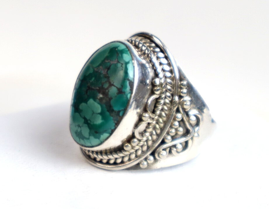 Exquisite Natural Deep Green Turquoise .925 Sterling Silver Ring #8.5 – photo 4