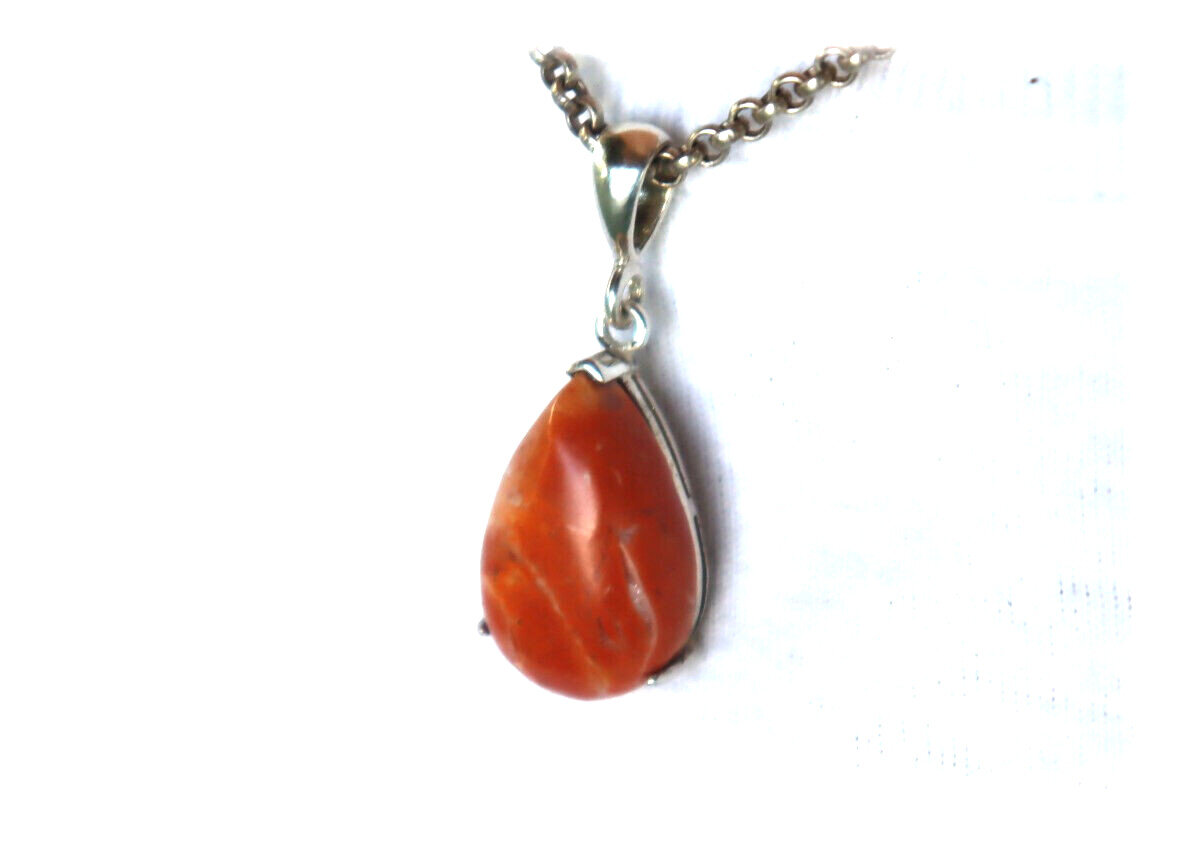 Exquisite Natural Handcrafted Orange Red Jasper .925 Sterling Silver Pendant 34mm