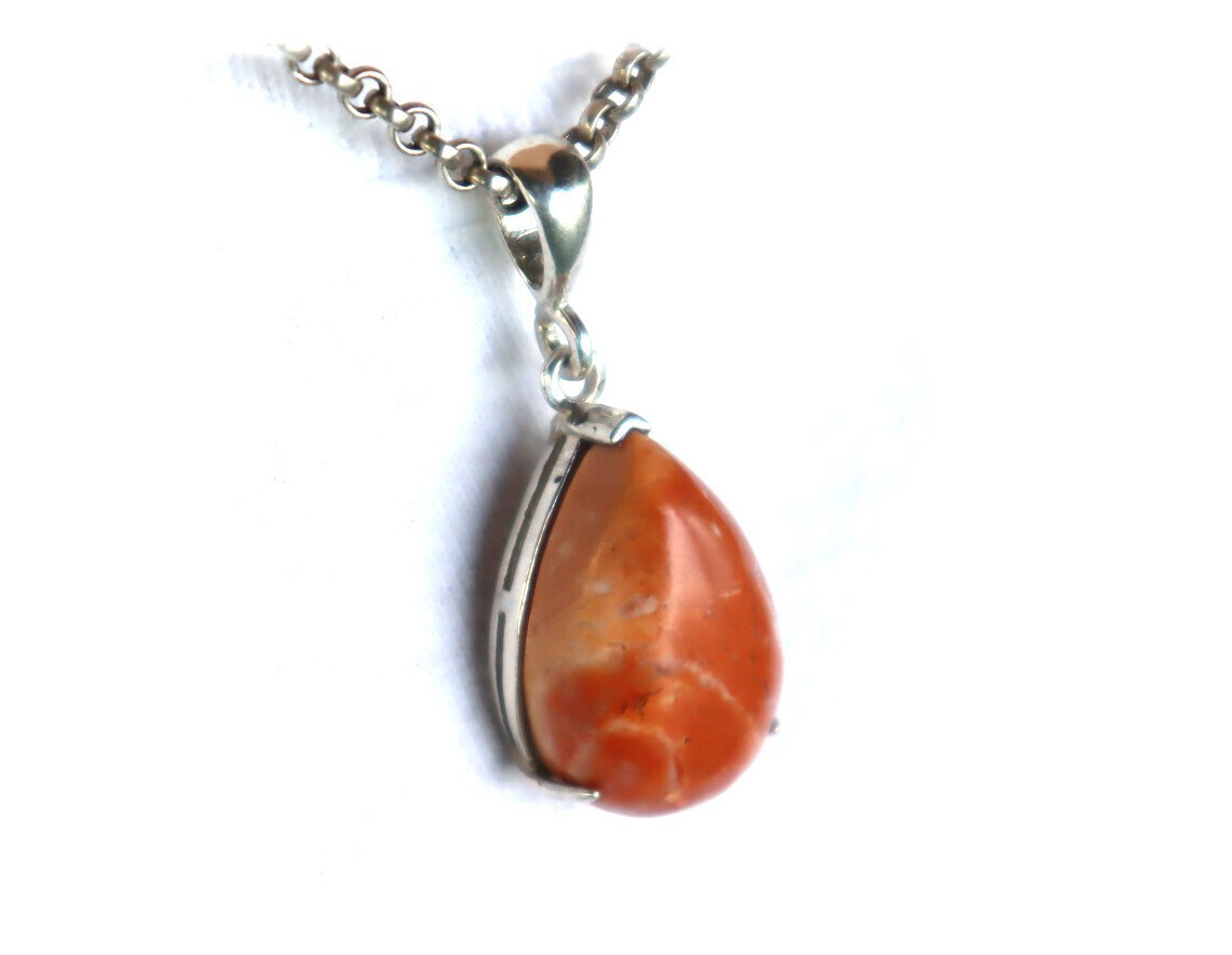 Exquisite Natural Handcrafted Orange Red Jasper .925 Sterling Silver Pendant 34mm – photo 4