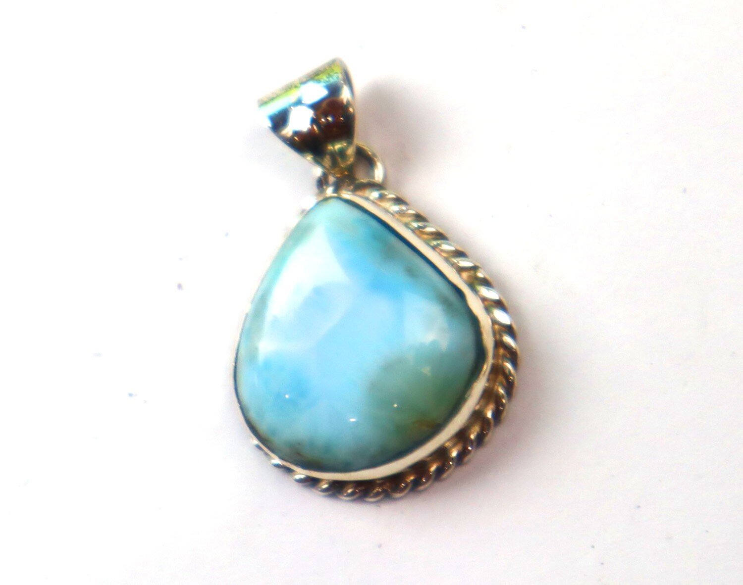Charming Design Natural Sky Blue Larimar .925 Sterling Silver Pendant 30mm – photo 5