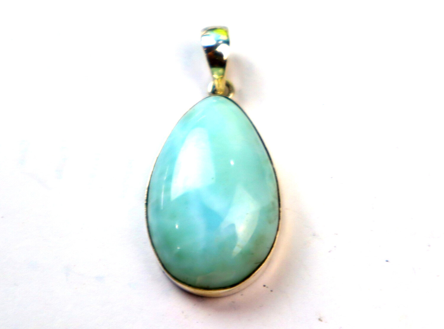 Beautiful Natural Light Blue Larimar .925 Sterling Silver Pendant 42mm – photo 7