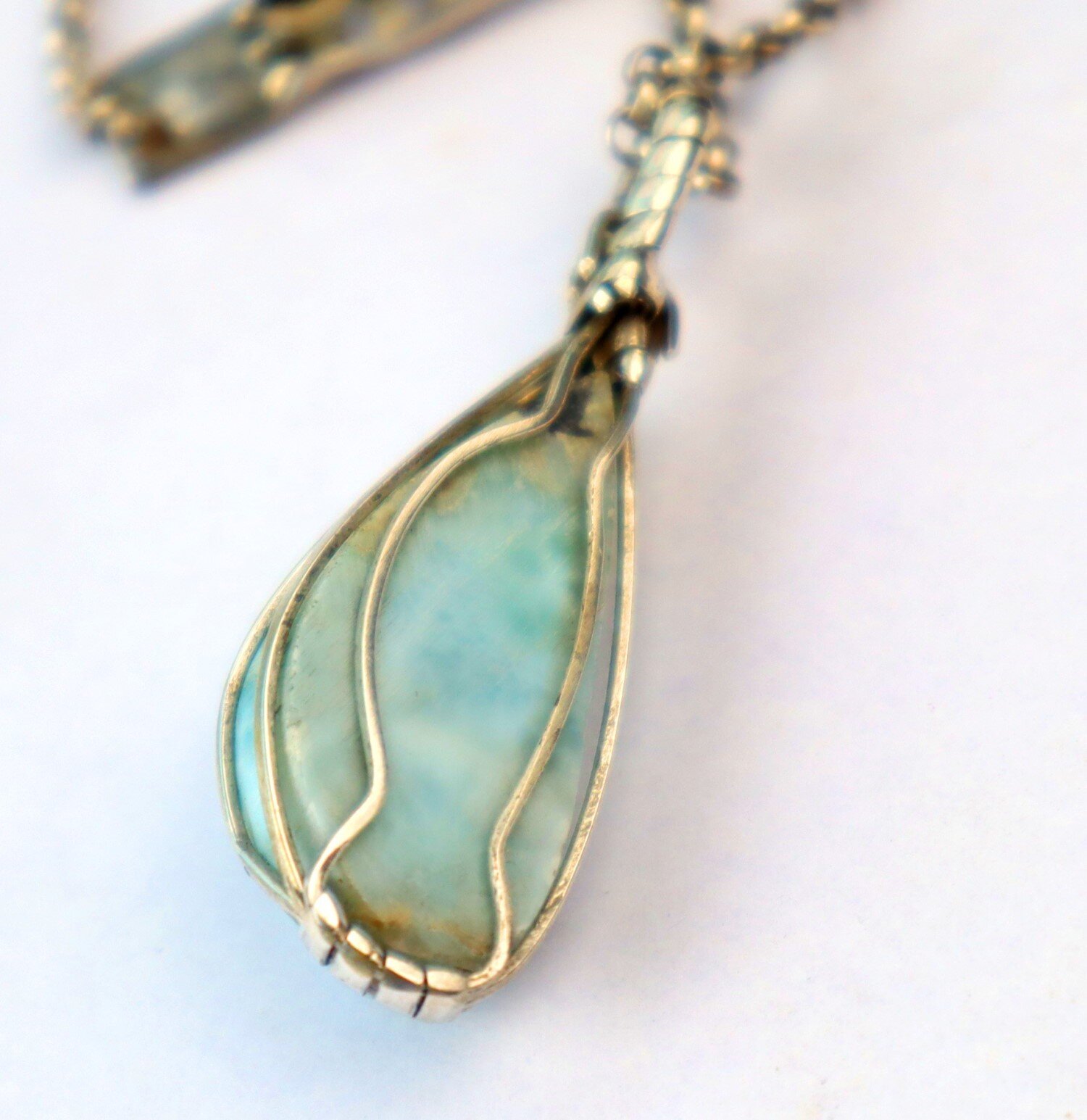 Handcrafted Natural Sky Blue Larimar .925 Sterling Silver Pendant 45mm – photo 10